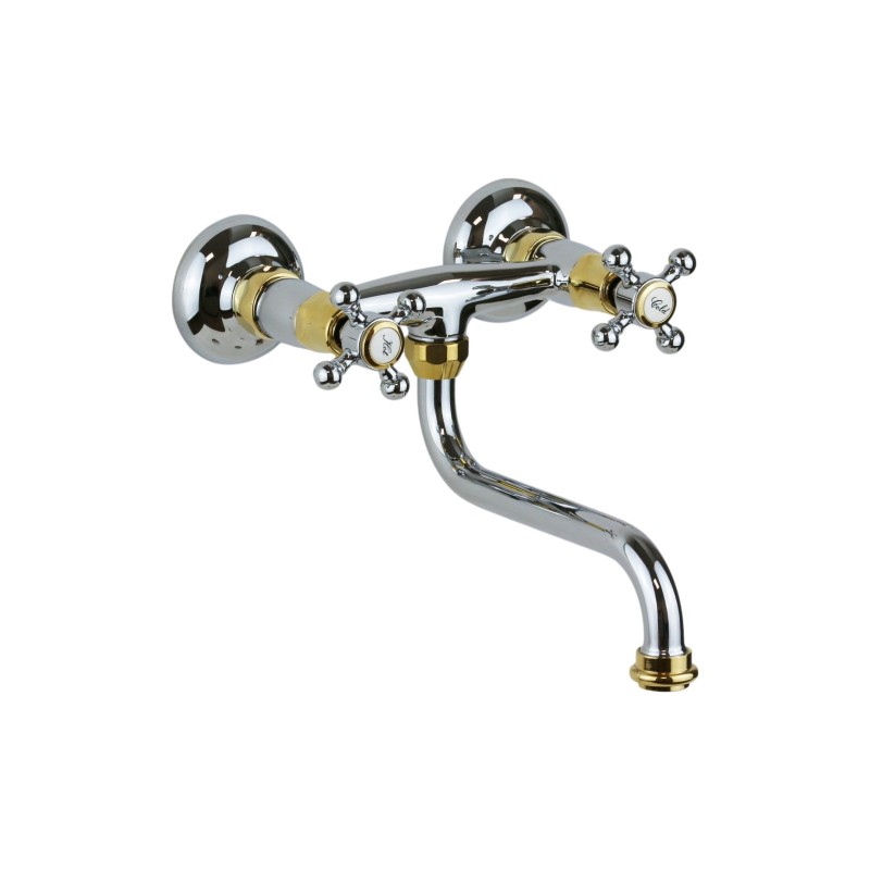 Wall-mounted sink mixer with adjustable chrome-gold spout Paffoni Belinda FBLV161CO