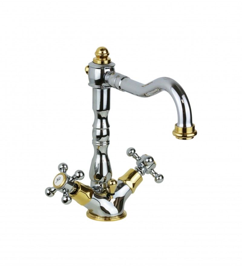 Basin mixer with adjustable spout in chrome-gold colour Paffoni Belinda FBLV075CO