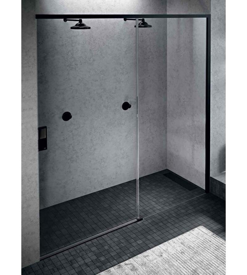 Porta doccia apertura scorrevole 140 cm in colore nero opaco destra Novellini Opera 2PH