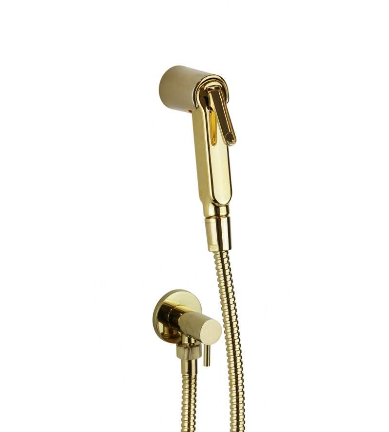 Kit de ducha higiénica en color dorado con llave de paso Damast 18127