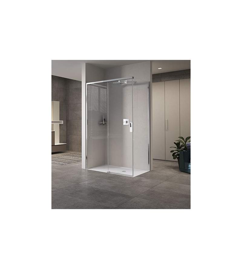 Mampara de ducha con puerta corredera de 100 cm y pared fija de 80 cm, versión izquierda Novellini Opera PH+FH