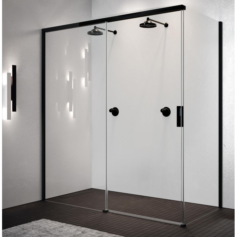 Shower enclosure matte black with 100 cm sliding door and 80 cm fixed wall, left version Novellini Opera PH+FH