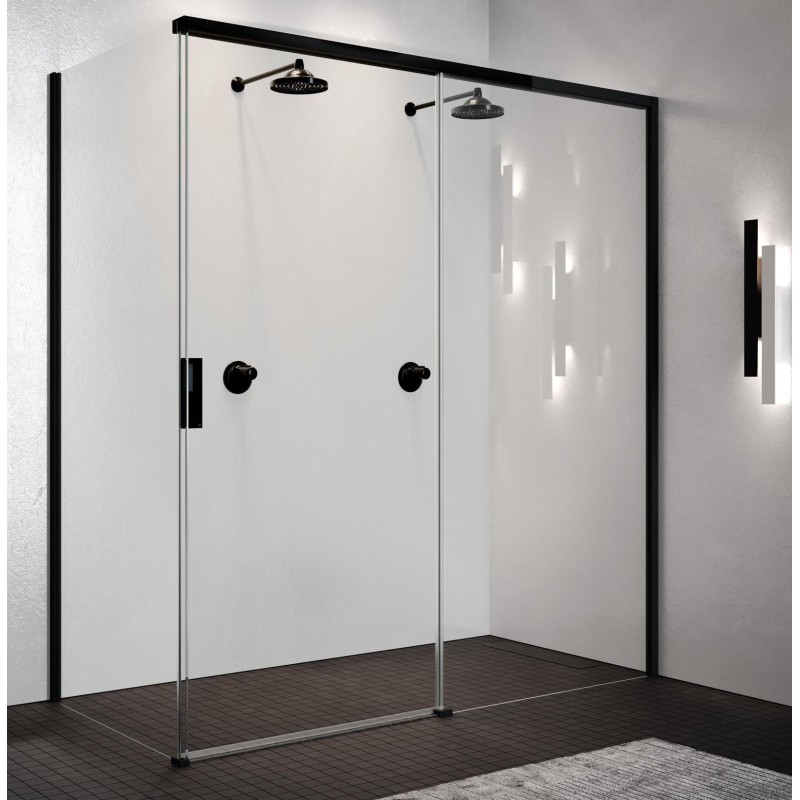 Shower enclosure matte black with 100 cm sliding door and 80 cm fixed wall, right version Novellini Opera PH+FH