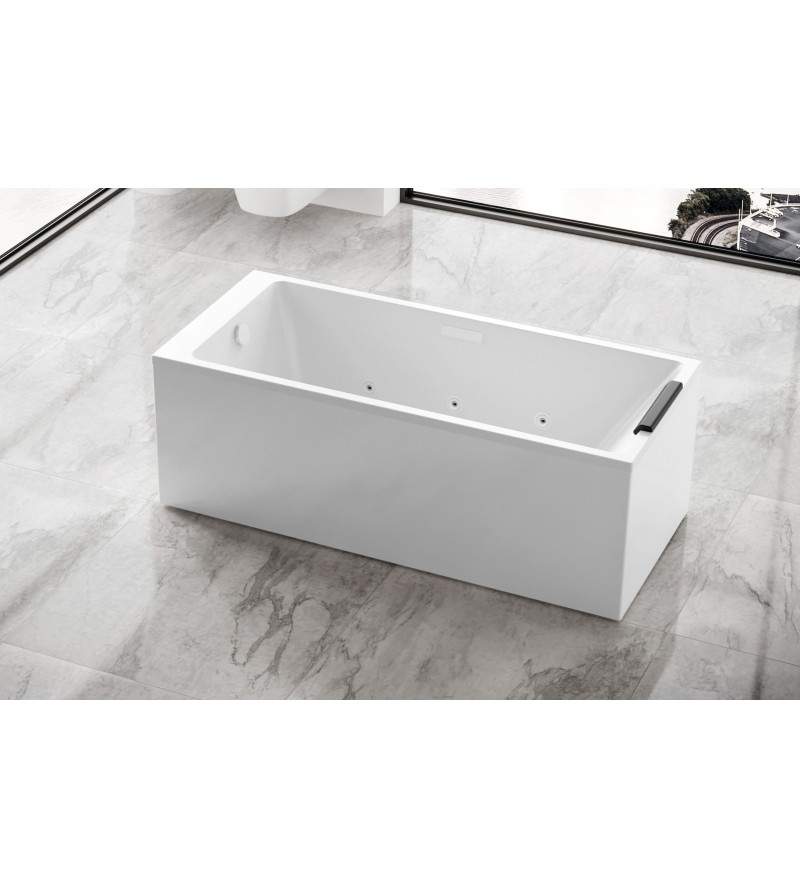 Rectangular bathtub with whirlpool hydromassage 170x70 cm in matt white Novellini Stile