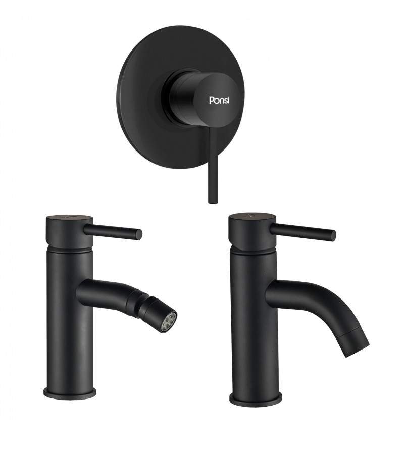 Complete bath and shower mixer package in matt black Ponsi Dante KITDANTE3NO