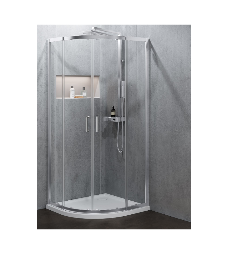 Cabina de ducha de esquina semicircular 80 x 80 cm perfiles plata Novellini Zephyros 2.0 R