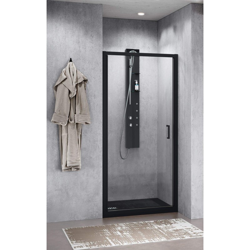 Porte de douche tournante pour niche de 70 cm avec profils noir mat Novellini Zephyros 2.0 G