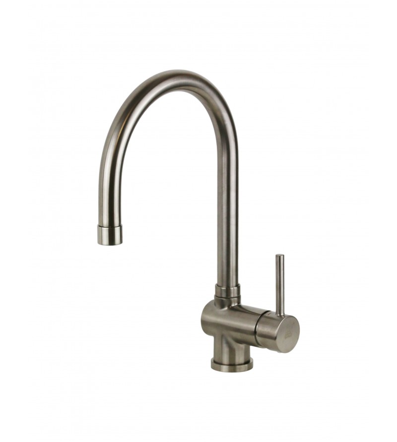 Brushed steel color sink mixer with adjustable spout and pull-out shower Paffoni Stick SK185ST