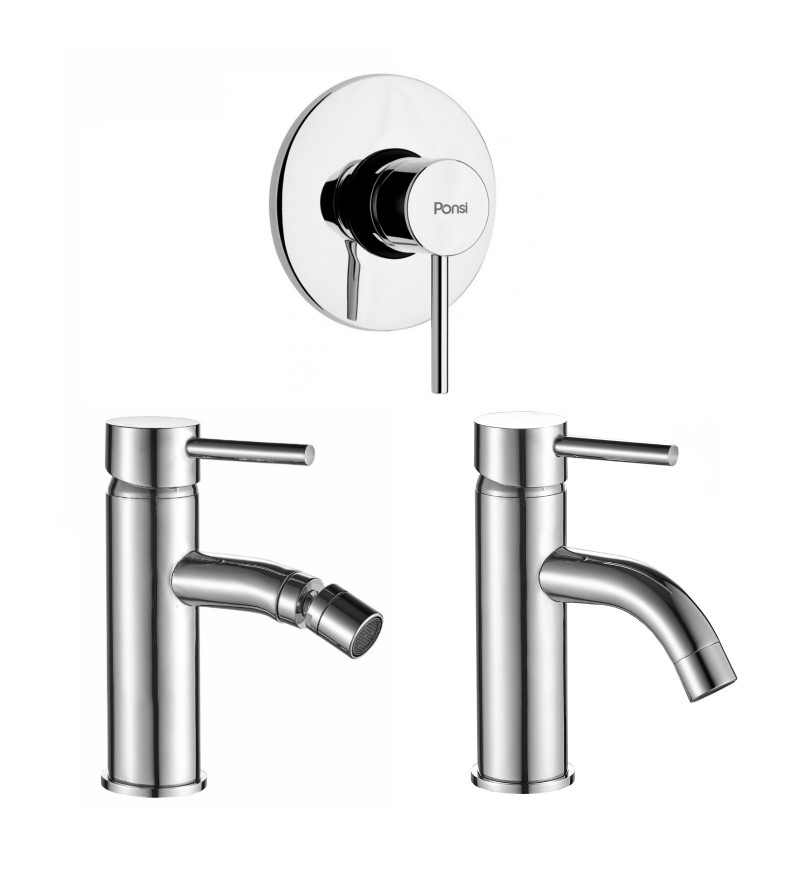 Complete bath and shower mixer package in chrome Ponsi Dante KITDANTE3CR