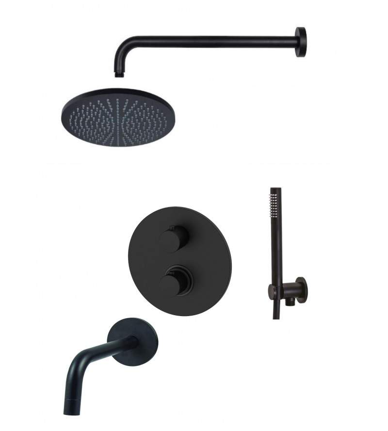 Complete matt black shower set with bath spout Paffoni Light KITLIQ019NOV