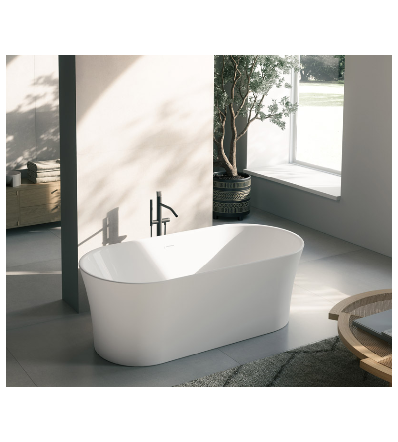 Freistehende Badewanne aus glänzend weißem Acryl 170 x 80 cm Glass Panay WK000A0