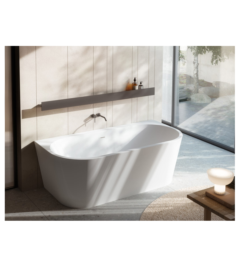 Freistehende Badewanne 170 x 80 cm aus glänzend weißem Acryl Glass Meilin WM000A0
