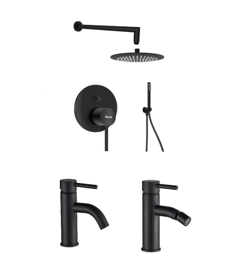 Complete bathroom set in matte black color with shower set Ponsi Dante KITDANTE5NO