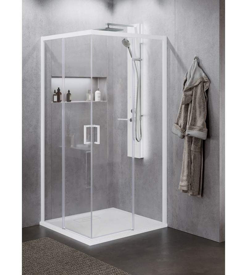 Corner shower enclosure 2 sliding doors 80x80 white profiles Novellini Zephyros 2.0 AH