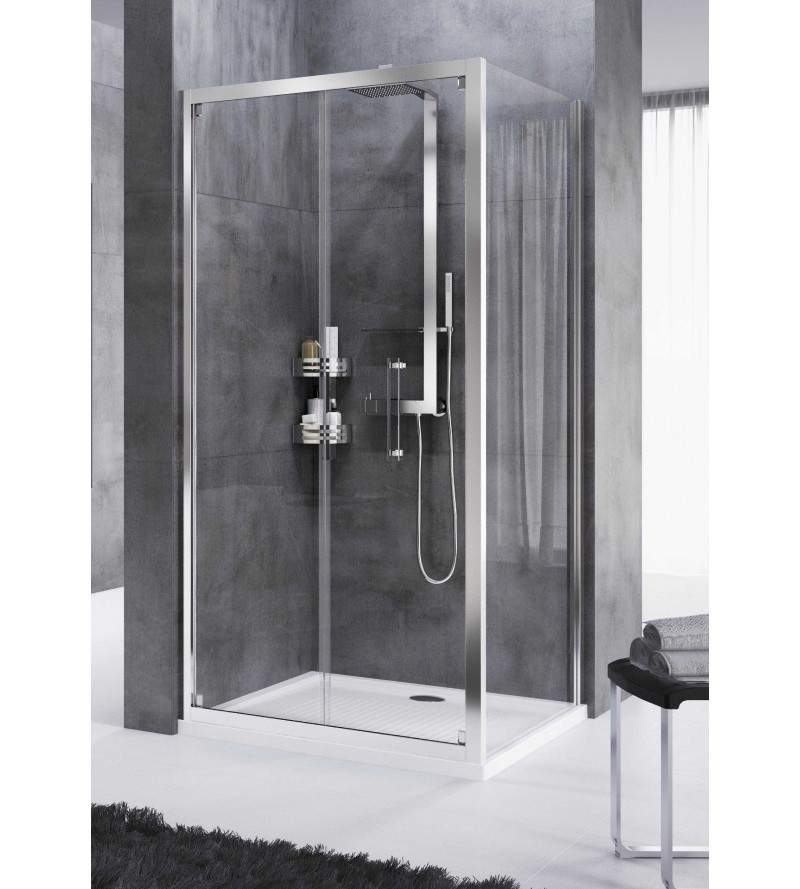 Cabine de douche d'angle 80 x 80 cm avec porte pliante et paroi fixe Novellini Rose Rosse S+F