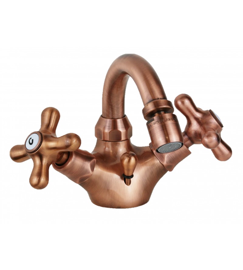 2-handle bidet faucet in antique copper color with swivel spout Paffoni Iris IRV137RM