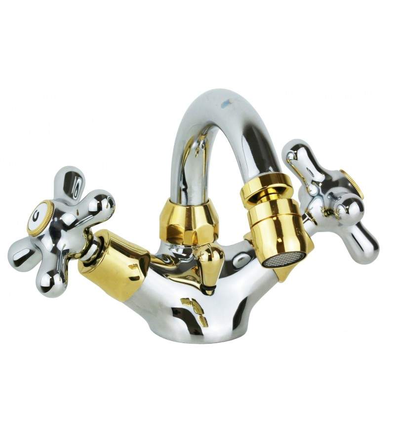 2-handle bidet tap with swivel spout in chrome - gold colour Paffoni Iris IRV137CO
