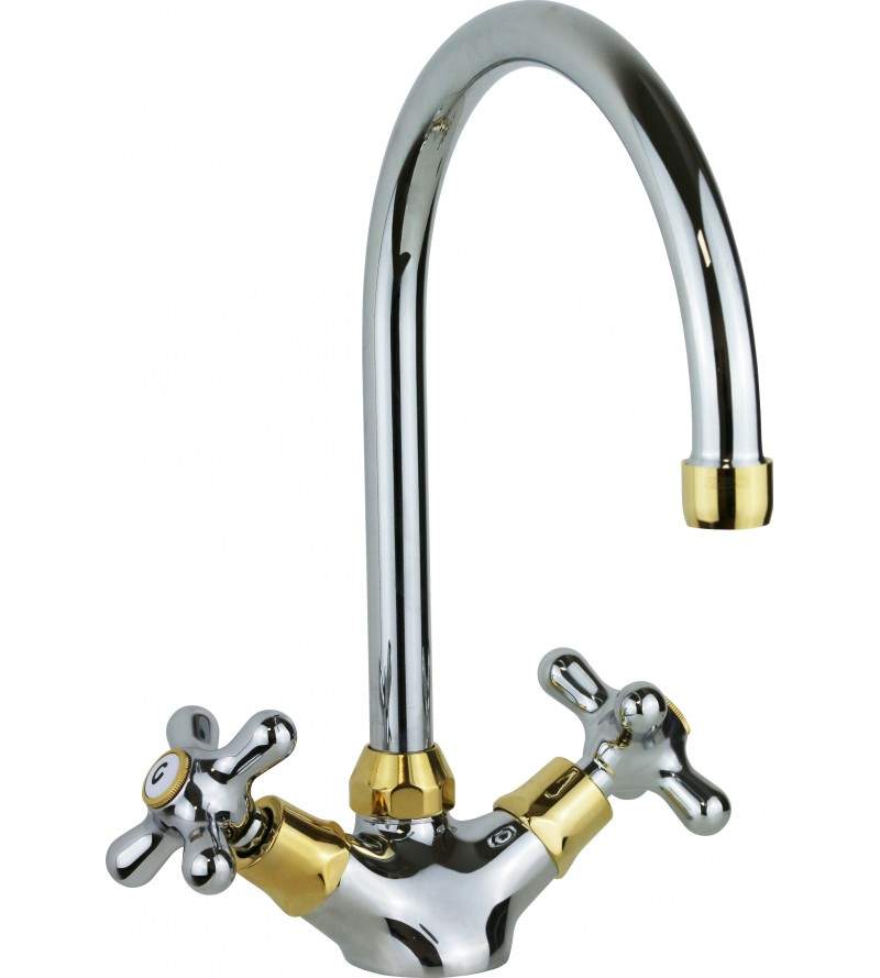 Double lever kitchen sink tap in chrome-gold colour Paffoni Iris IRV180CO