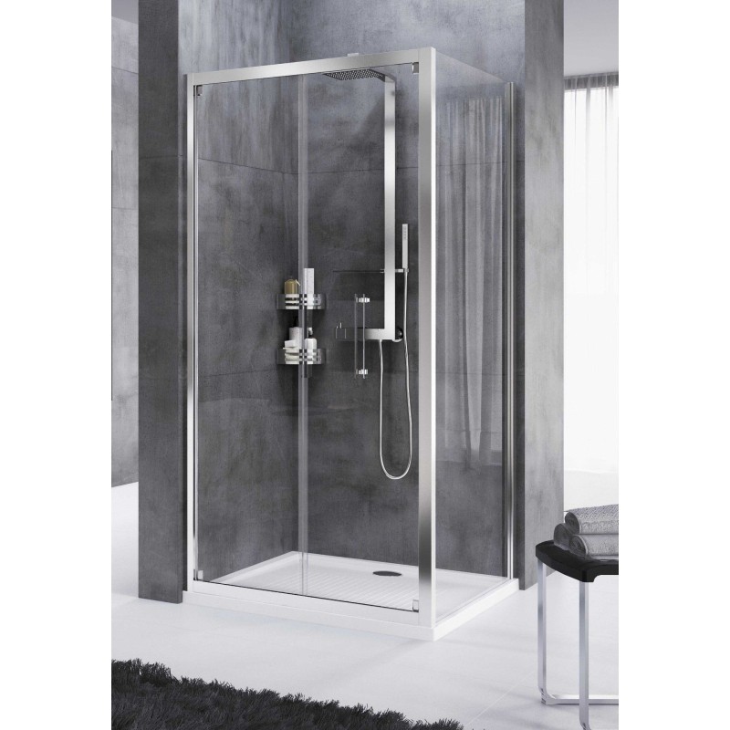 Cabine de douche d'angle 90 x 90 cm avec porte pliante et paroi fixe Novellini Rose Rosse S+F