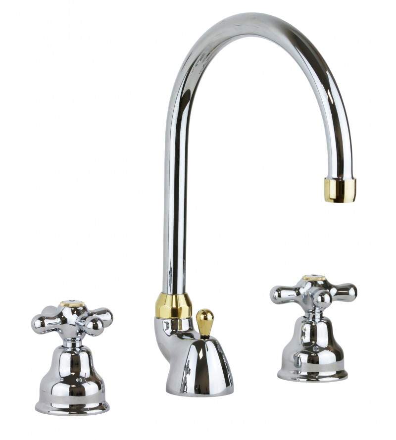 Double lever tap, 3-hole installation, chrome-gold colour Paffoni IRIS IRV057CO