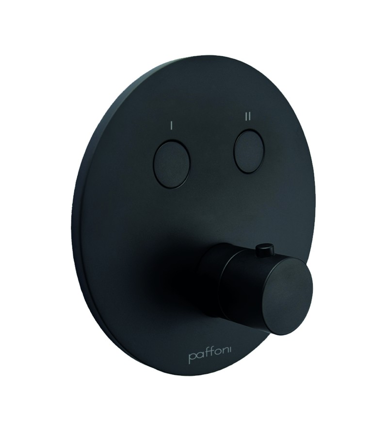 Monomando de ducha empotrado con 2 funciones y placa de Ø180 mm en color negro mate Paffoni Compact Box CPM018NO