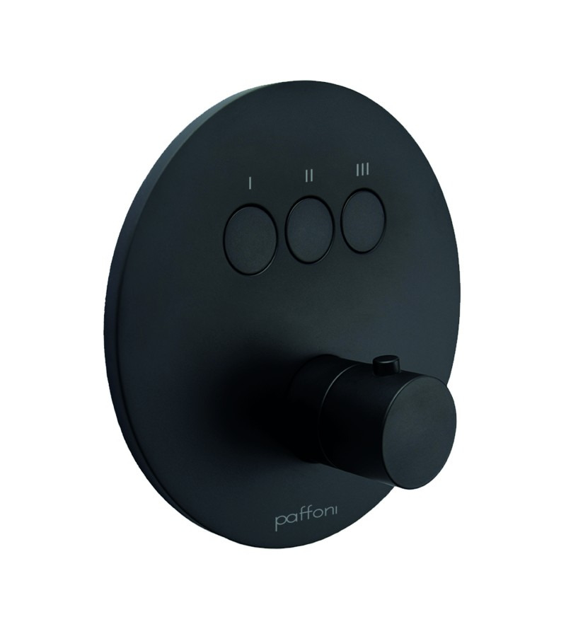 External part 3 functions built-in shower mixer with matt black round plate Paffoni Compact Box CPM019NO