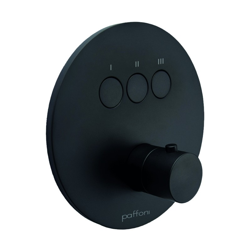 Partie externe Mitigeur de douche à encastrer 3 fonctions avec plaque ronde noire mate Paffoni Compact Box CPM019NO