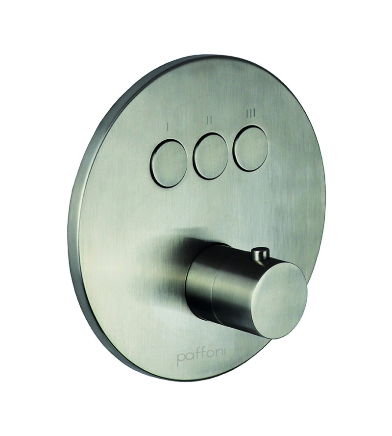 External part 3 functions built-in shower mixer with round plate in brushed steel colour Paffoni Compact Box CPM019ST