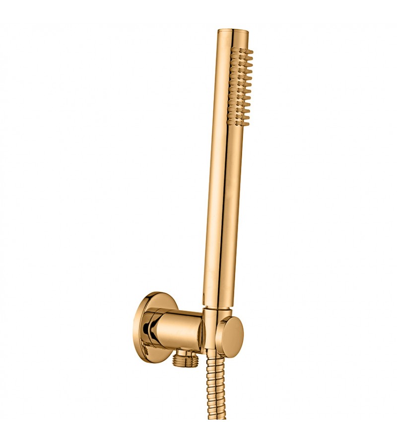 Duschset mit Wasseranschluss und Handbrause aus glänzendem goldfarbenem Metall ZDUP094HG