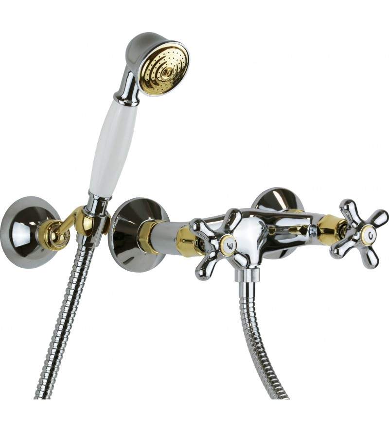 Wall-mounted chrome-gold faucet with shower set Paffoni IRIS IRV168DCO