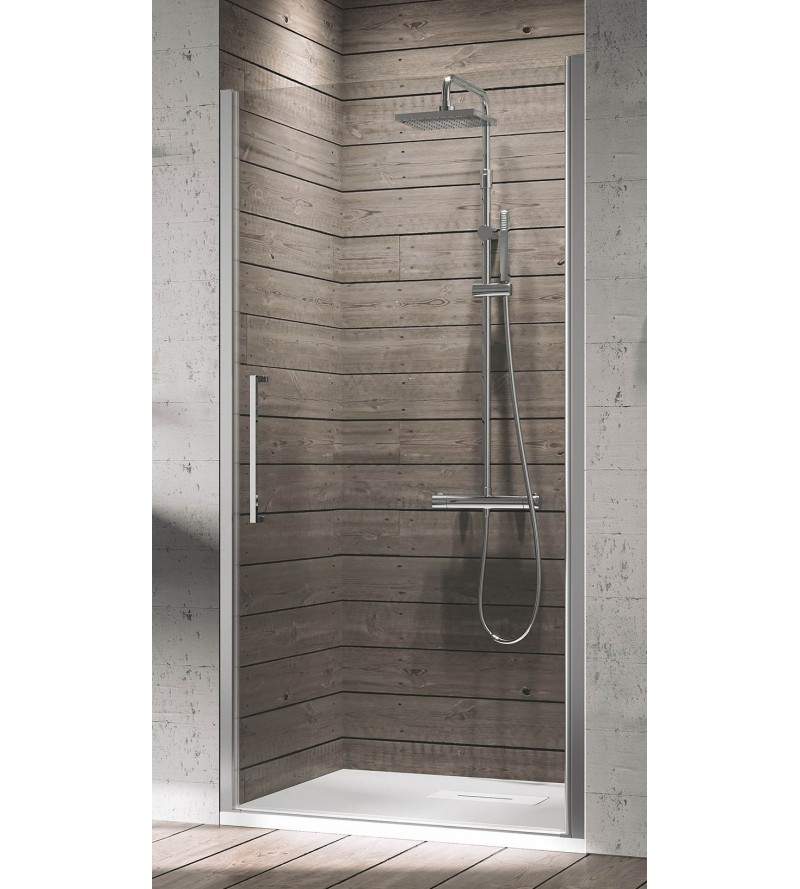 Mampara ducha apertura 1 puerta batiente 90 cm perfilería color plata Novellini Young 1B