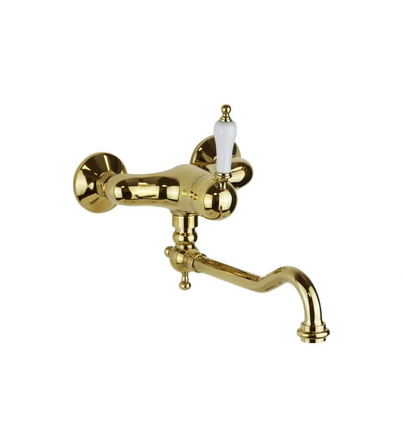Retro model wall-mounted kitchen sink mixer in gold color Resp Caesar ART.152.420