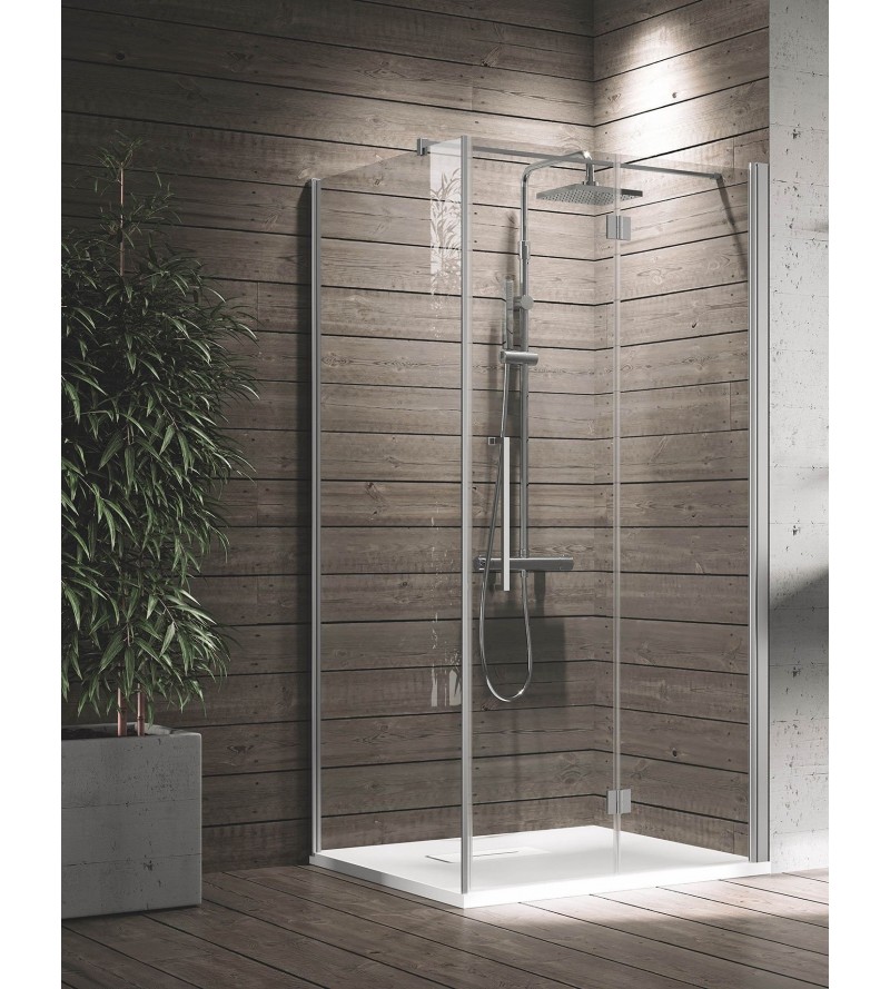 Corner shower enclosure 70 x 70 cm with right folding door and fixed side Novellini Young 2GS+F