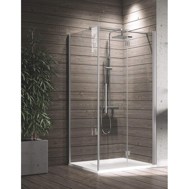 Mampara de ducha de esquina 80 x 80 cm con puerta abatible bien y lateral fijo Novellini Young 2GS+F