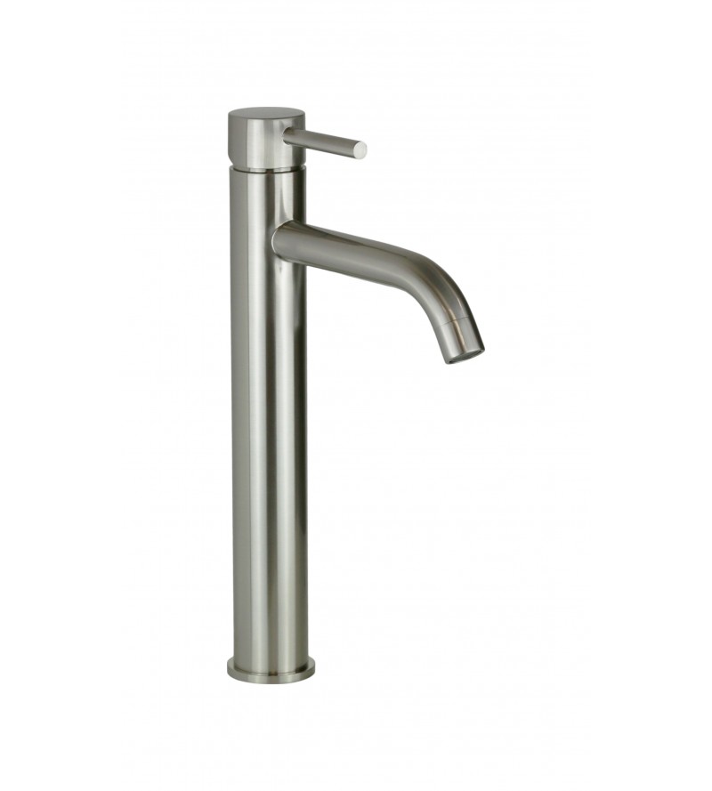 High spout basin mixer in brushed steel colour Pollini Jessy MXLHMCMMCNS