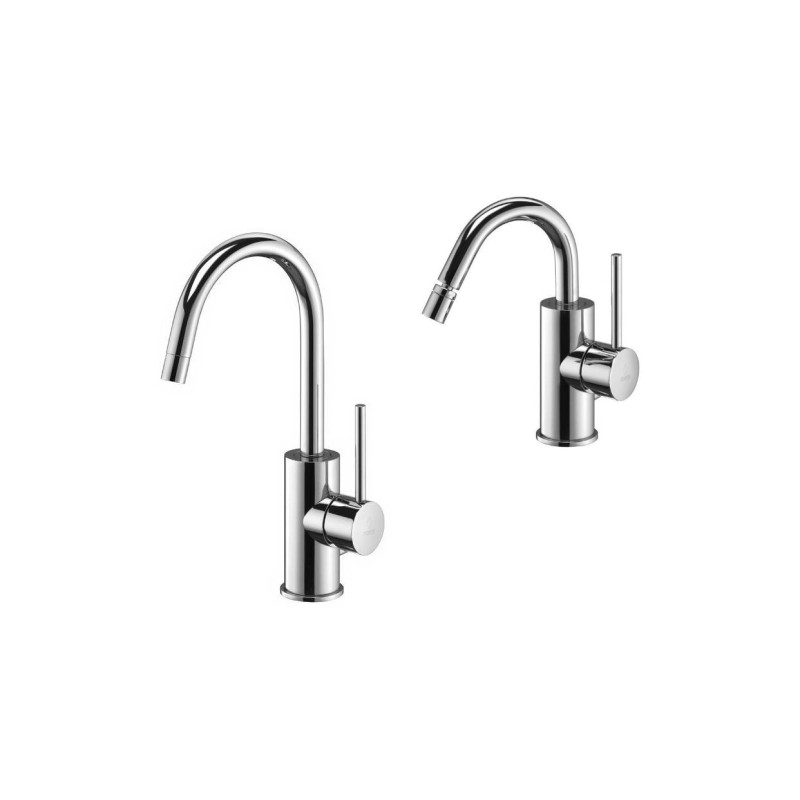 Washbasin and bidet mixer set with curved swivel spout in chrome color Paffoni Light KITLIG3CR