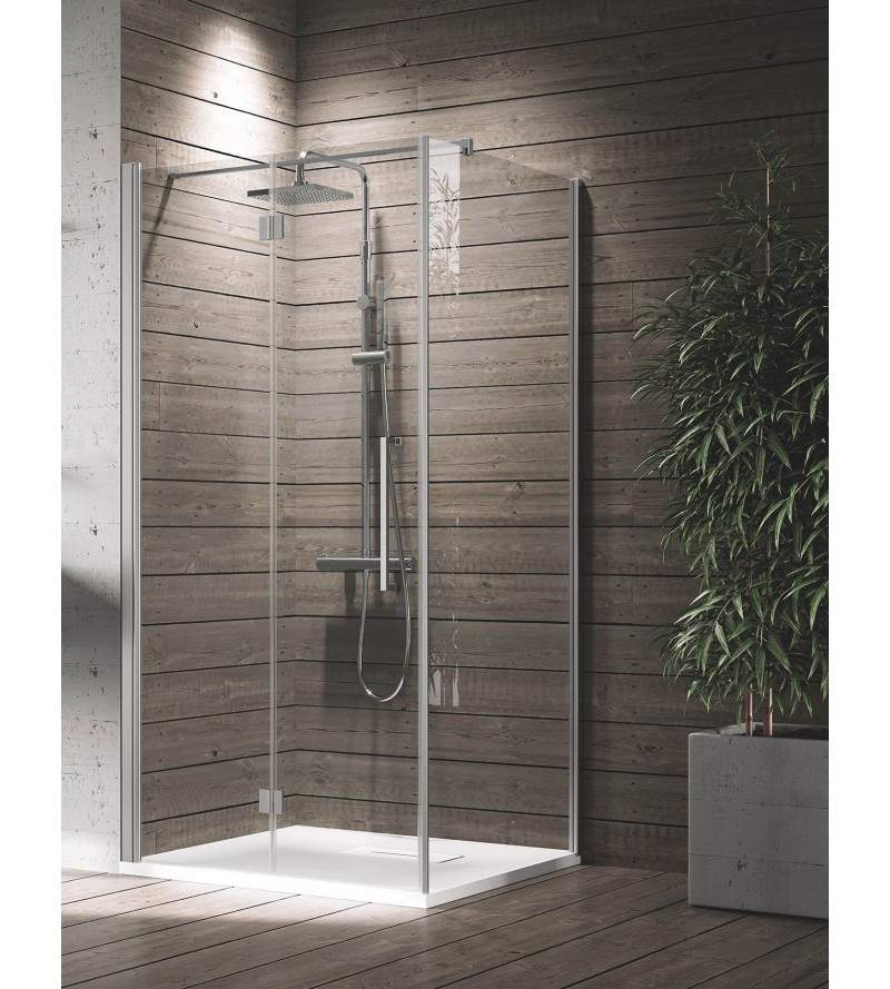 Mampara de ducha de esquina 90 x 90 cm con puerta abatible izquierda y  lateral fijo