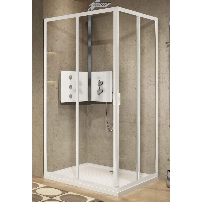 Cabina de ducha de esquina con 2 puertas correderas y 2 fijas 80 x 80 cm Novellini Lunes 2.0 A