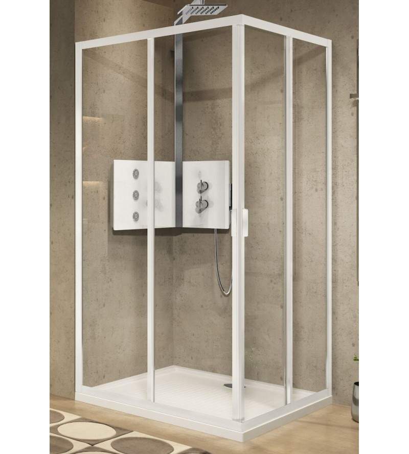 Cabina de ducha de esquina con 2 puertas correderas y 2 fijas 100 x 80 cm Novellini Lunes 2.0 A