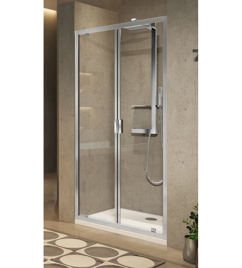 Mampara de ducha en nicho salón dimensiones apertura 80 cm perfiles plata Novellini Lunes 2.0 B