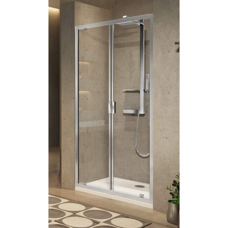 Mampara de ducha en nicho salón dimensiones apertura 100 cm perfiles plata Novellini Lunes 2.0 B