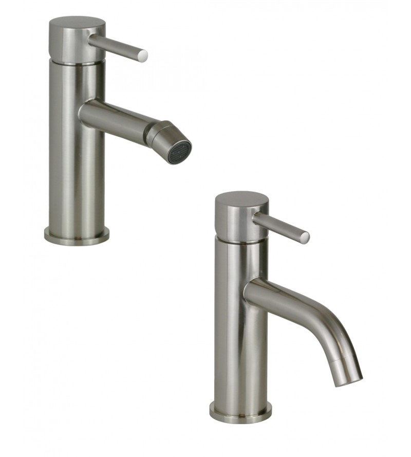 Bathroom set in steel looking color complete with sink and bidet Pollini Jessy KITJES1NS