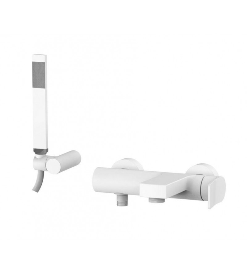 Wall-mounted bath mixer complete with opaque white hand shower Paffoni TILT TI023BO