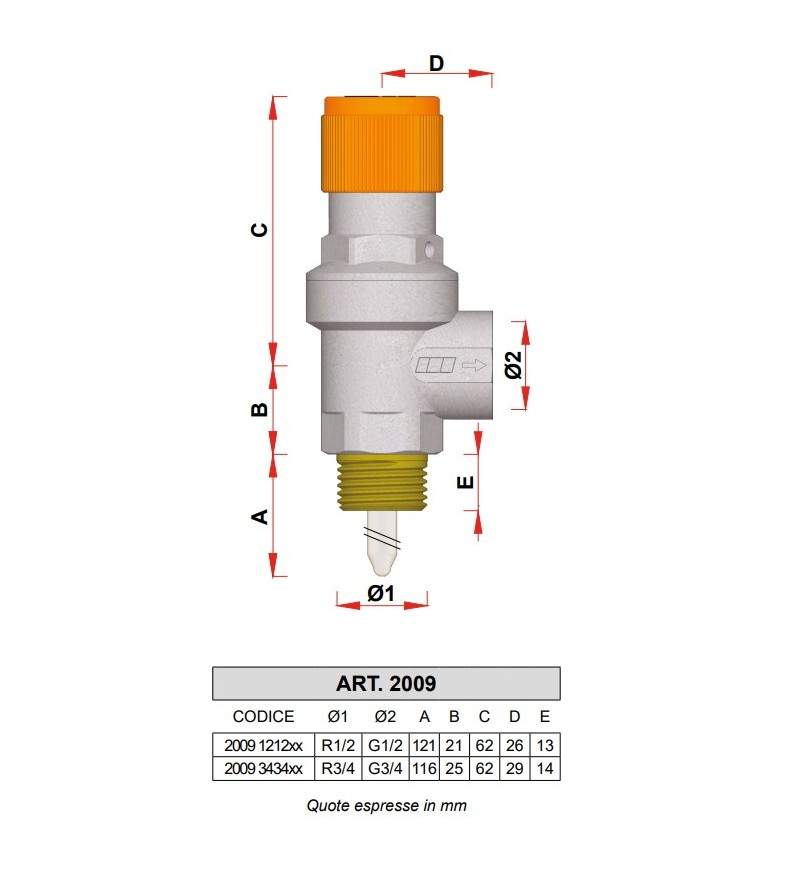 Chrome-plated pressure and temperature relief valve for solar systems FAR 2009