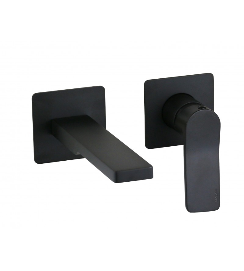 Mezclador de lavabo de pared con 2 placas negro mate, caño de 150 mm Paffoni TILT TI104NO70