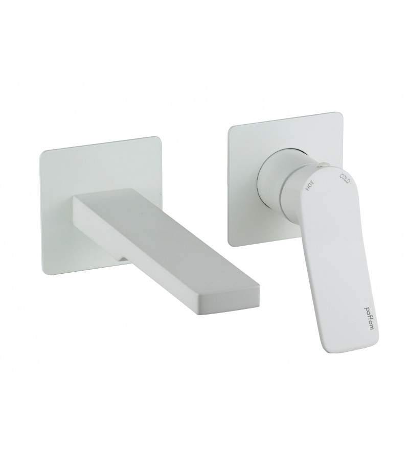 Monomando de pared para lavabo, modelo cuadrado, caño de 20 cm, color blanco mate Paffoni TILT TI105BO70