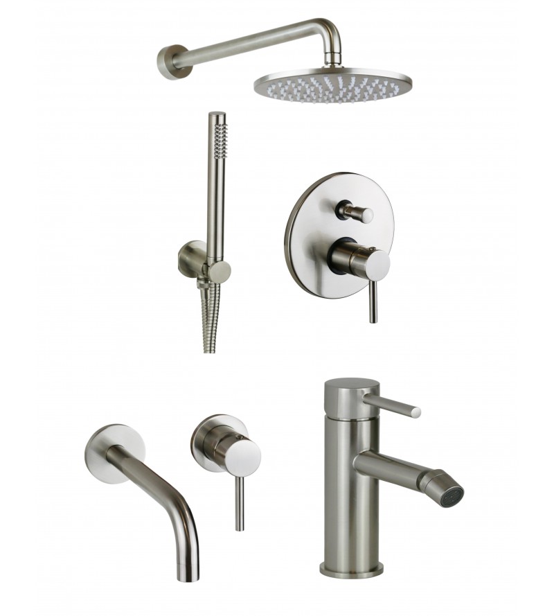 Complete bathroom mixer set in brushed steel colour Pollini Jessy KITJES3NS