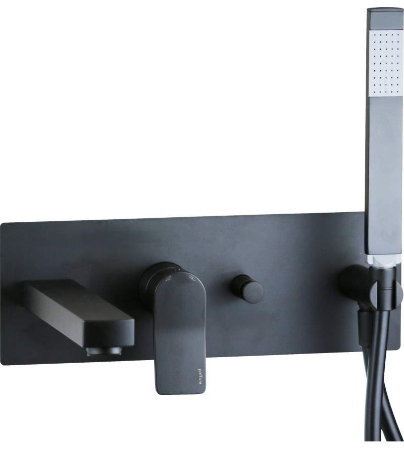 Wall-mounted built-in bath mixer with handshower in matt black Paffoni TILT TI001NO