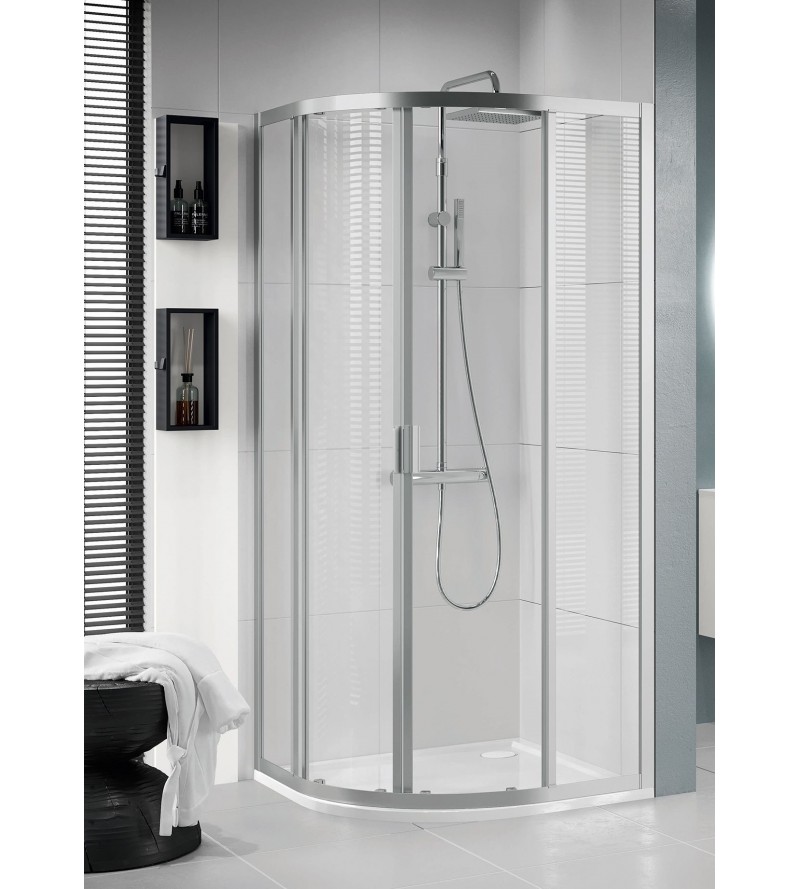 Mampara de ducha de esquina semicircular simétrica 80 x 80 cm con puertas correderas Novellini Lunes 2.0 R