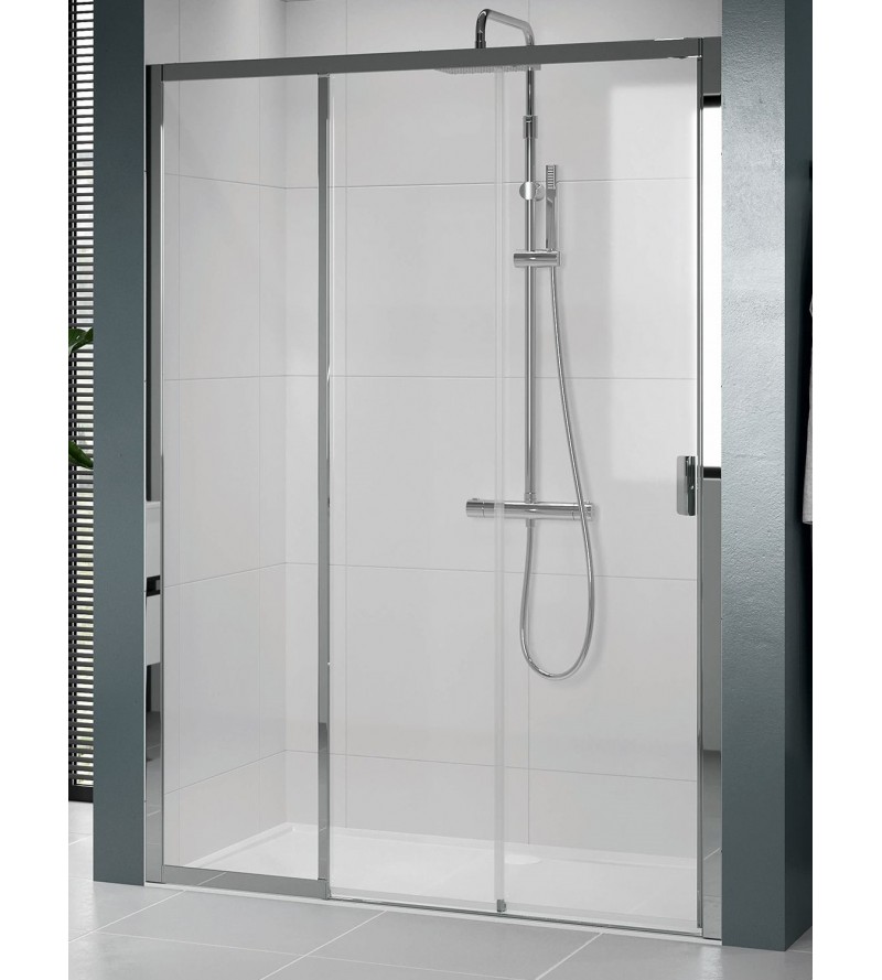 Porte de douche ouverture 100 cm 2 portes coulissantes et 1 porte fixe version gauche Novellini Lunes 2.0 3PH